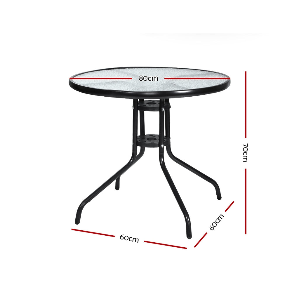 Gardeon Outdoor Bar Table Glass with Parasol Hole Steel Frame 80cm