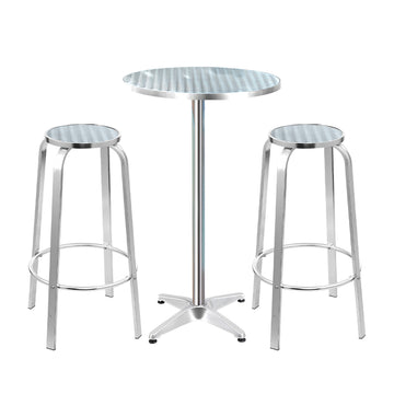 Gardeon Outdoor Bar Set 2 Stools Height Adjustable Silver