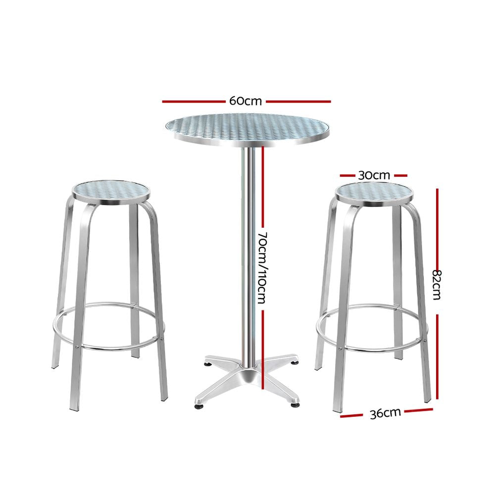 Gardeon Outdoor Bar Set 2 Stools Height Adjustable Silver