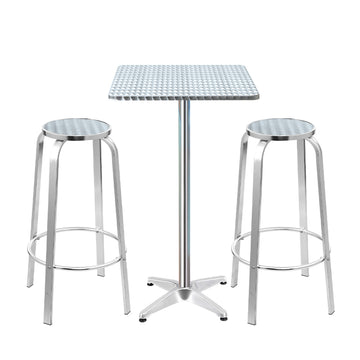 Gardeon Outdoor Bar Set 2 Stools Square Height Adjustable Silver