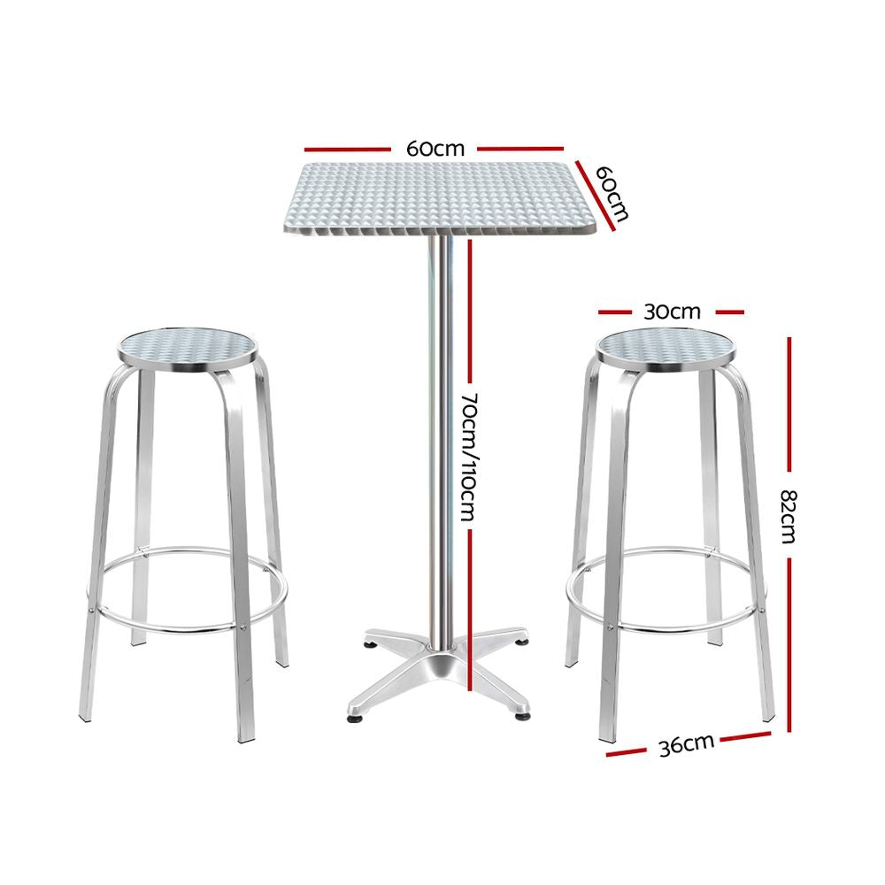 Gardeon Outdoor Bar Set 2 Stools Square Height Adjustable Silver