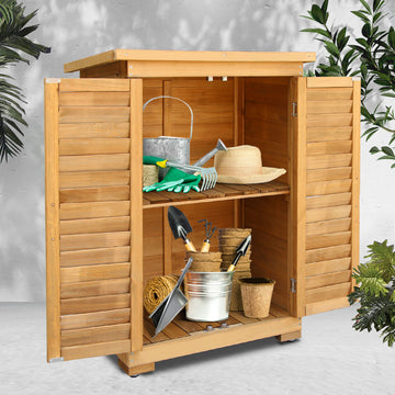 Gardeon Lockable Fir Wood Outdoor Garden Storage Cabinet