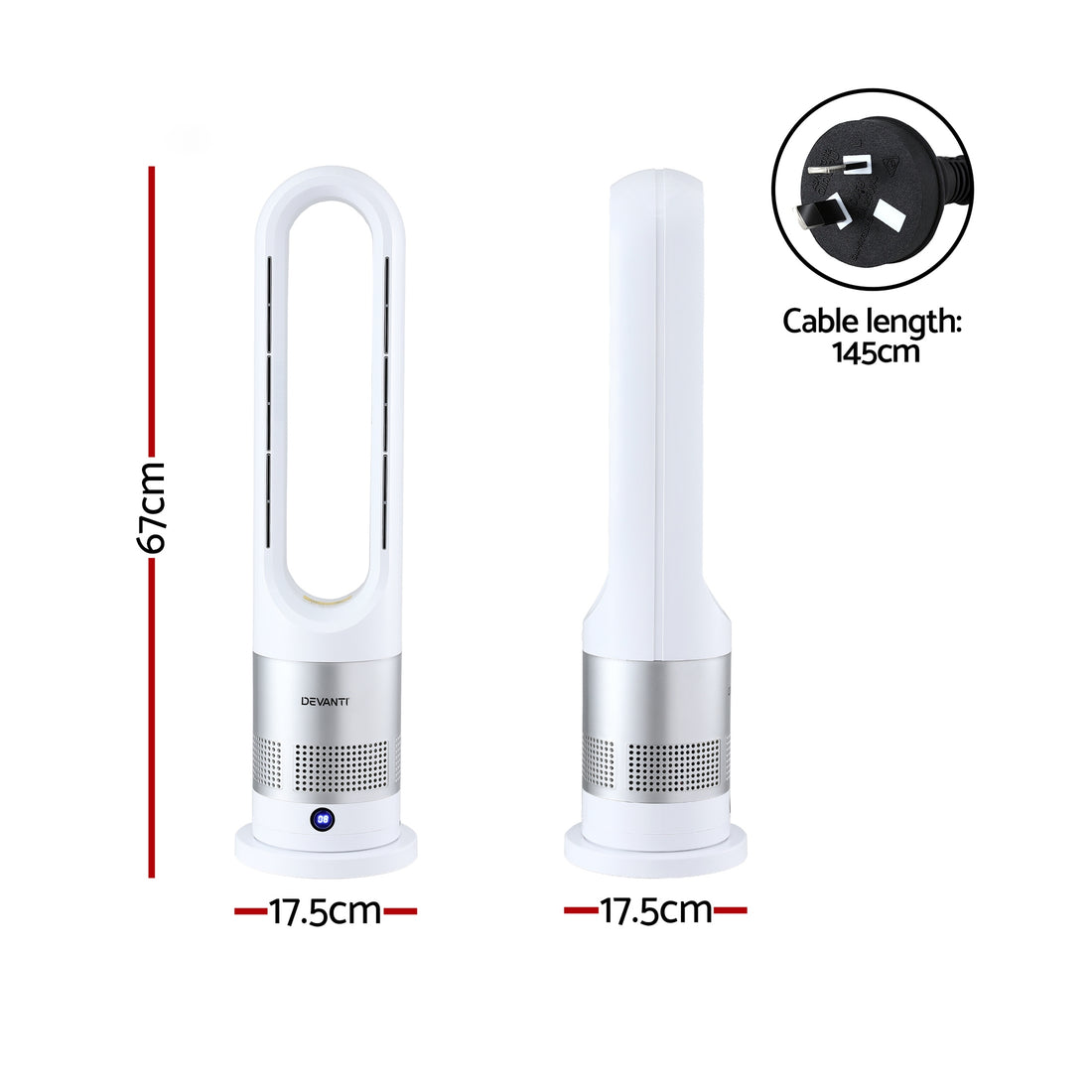 Devanti Bladeless 2-in-1 Tower Fan Heater 1200W Portable White
