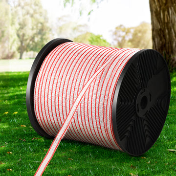 Giantz Electric Fence Polytape Red White 12mm 400M with Insulators