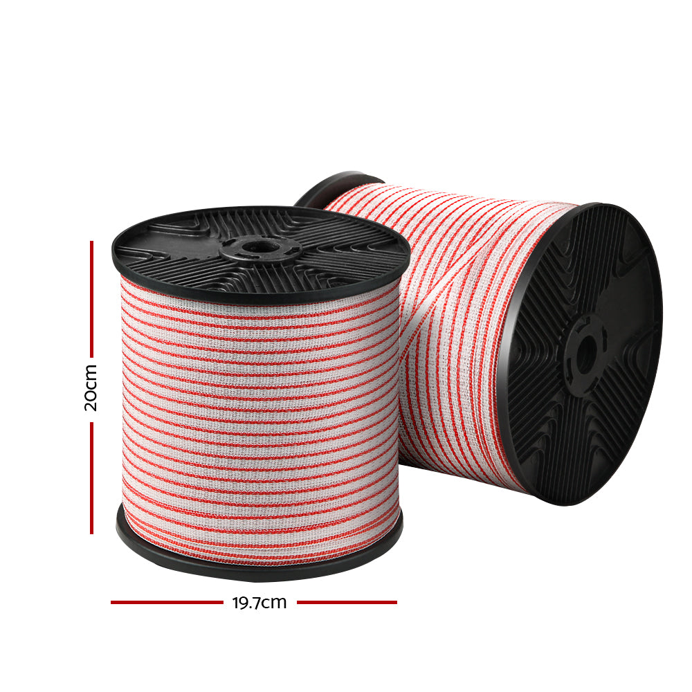 Giantz Electric Fence Polytape Red White 12mm 400M with Insulators
