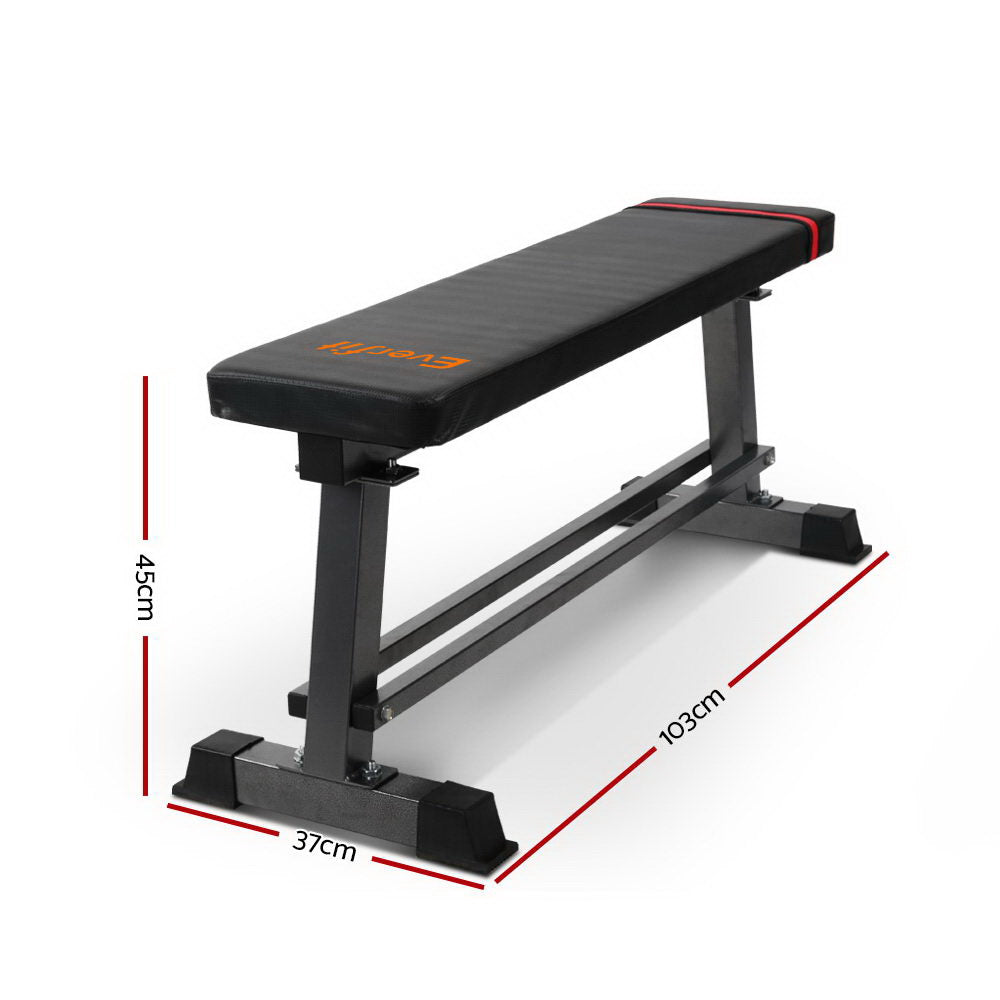 Everfit Flat Weight Bench Press 300kg Black Steel
