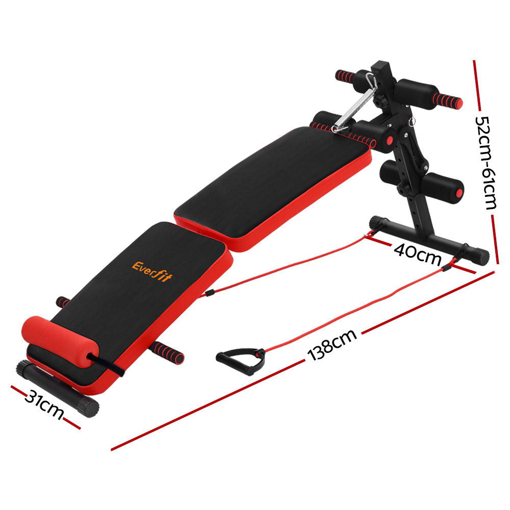 Everfit Foldable Sit-Up Bench Home Gym Adjustable Resistance Bands