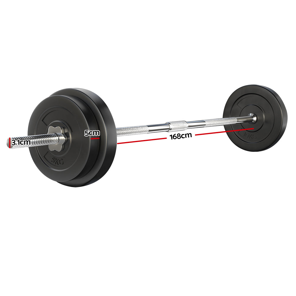 Everfit 38kg Rubber Weight Plate Barbell Set with Chrome Bar 168cm