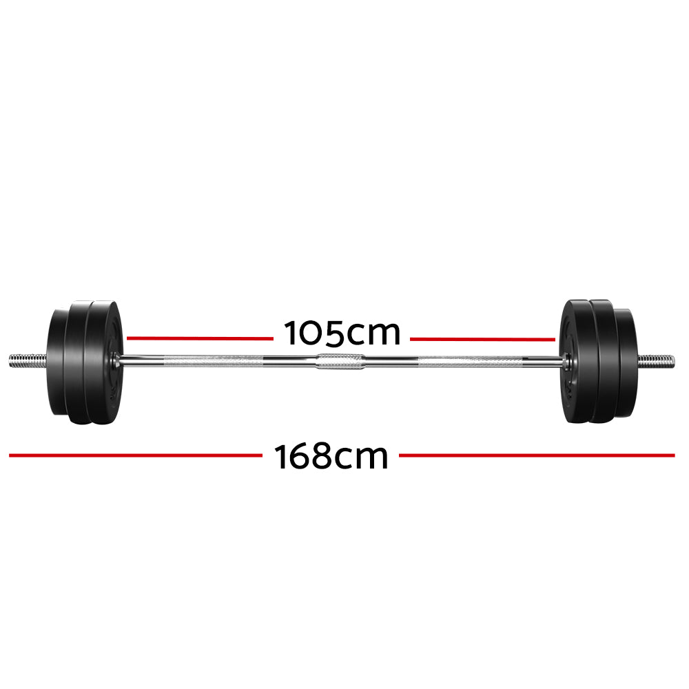 Everfit 58kg Rubber Weight Plate Barbell Set Chrome Bar 168cm