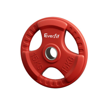 Everfit 15kg Weight Plate Cast Iron Rubber Coated Red