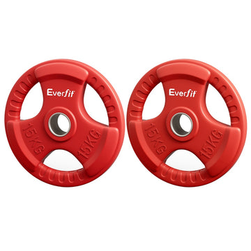 Everfit Olympic Weight Plates 30kg Set Cast Iron Rubber Red