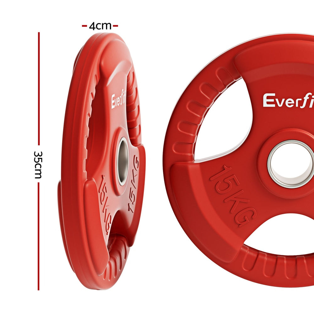 Everfit Olympic Weight Plates 30kg Set Cast Iron Rubber Red