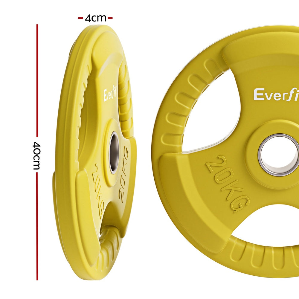 Everfit Olympic Weight Plates 40kg Set Cast Iron Rubber Yellow