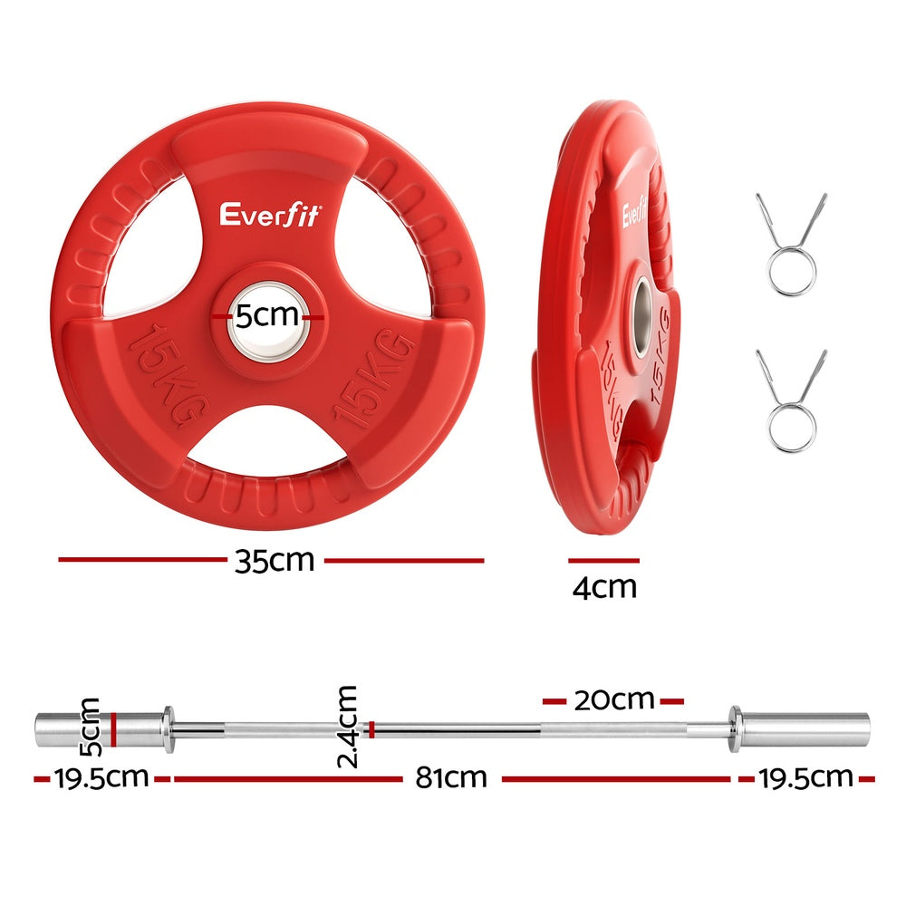 Everfit Olympic Barbell Set 120cm 36kg Cast Iron Rubber Red