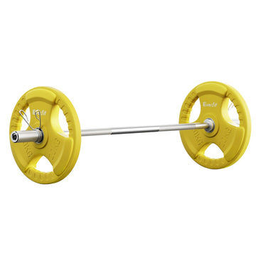 Everfit Olympic Barbell Set 120cm 46kg Cast Iron Rubber Yellow
