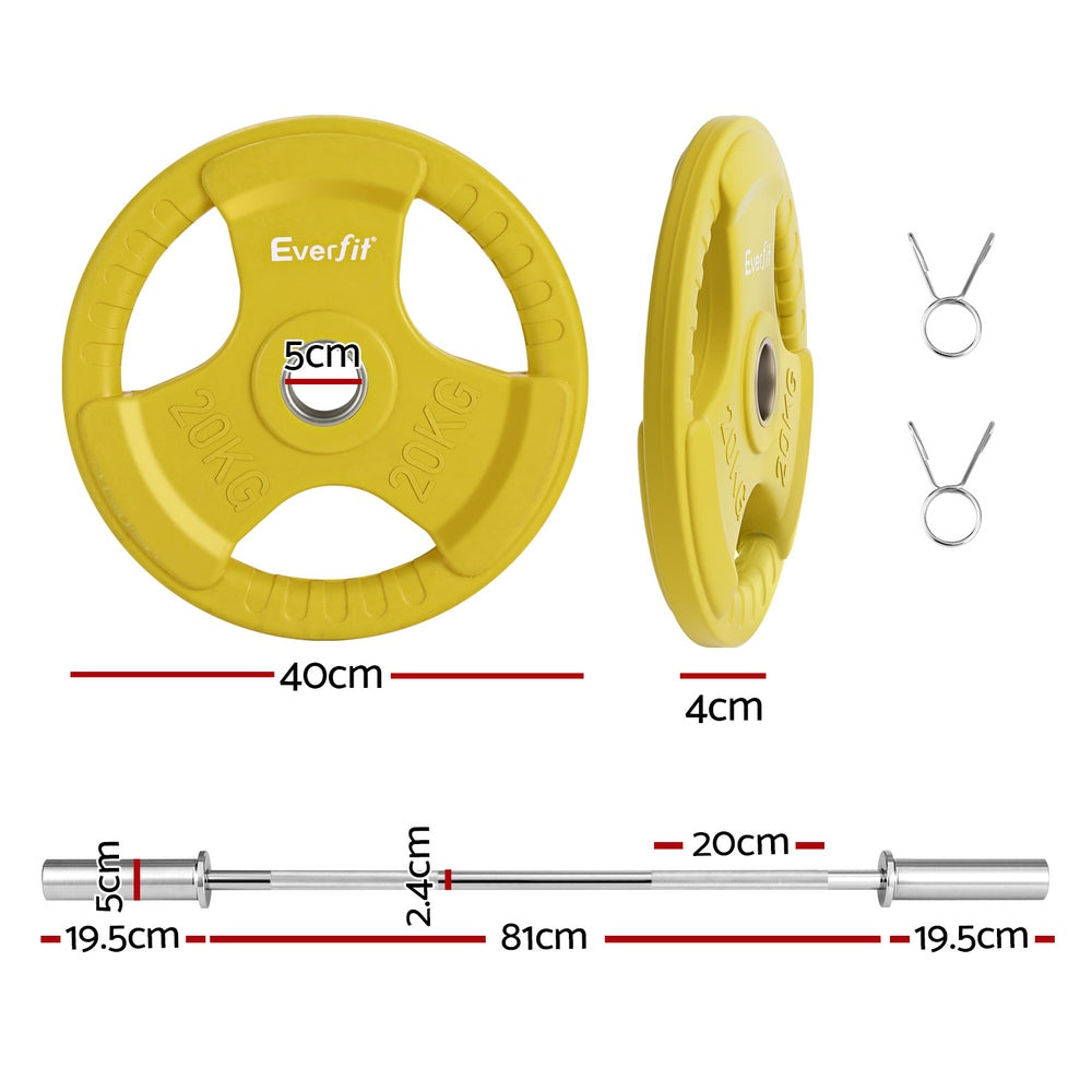 Everfit Olympic Barbell Set 120cm 46kg Cast Iron Rubber Yellow