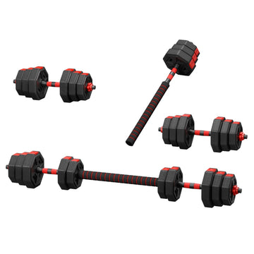 Everfit Adjustable Dumbbell Barbell Set Home Workout 20kg Cast Iron Black Red