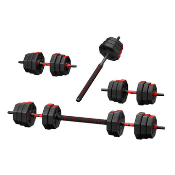 Everfit Adjustable Dumbbell Barbell Set 40kg Cast Iron Black Red