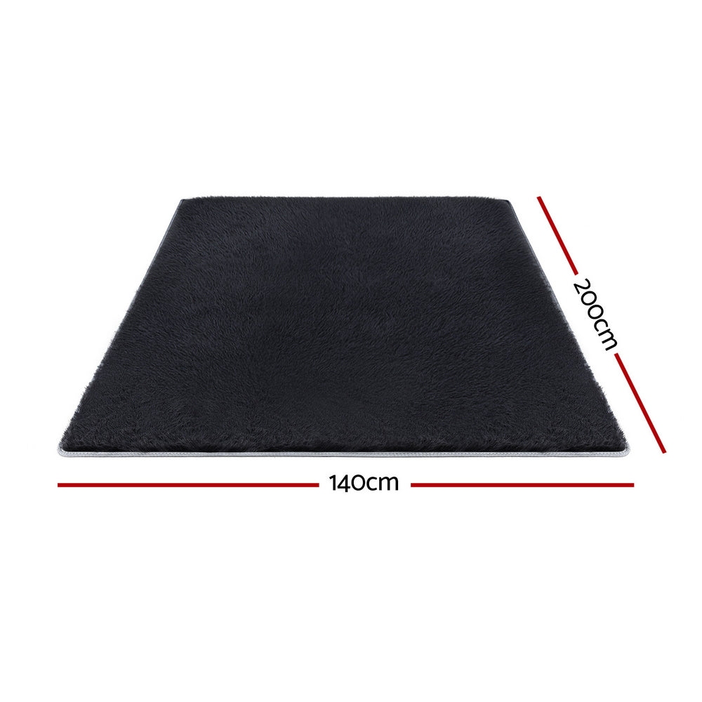 Artiss Plush Shaggy Area Rug Soft Foam Cushion Black