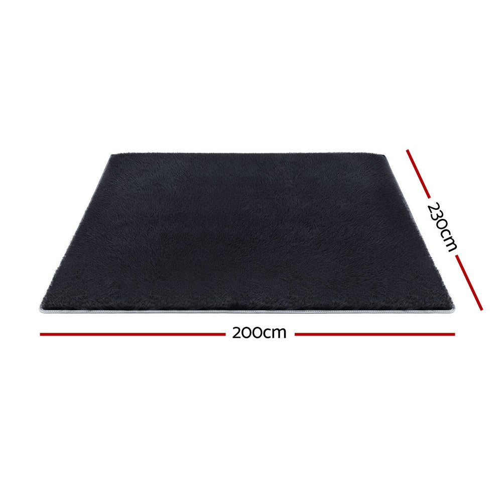 Artiss Plush Shaggy Area Rug 200x230cm Soft Foam Cushion Black