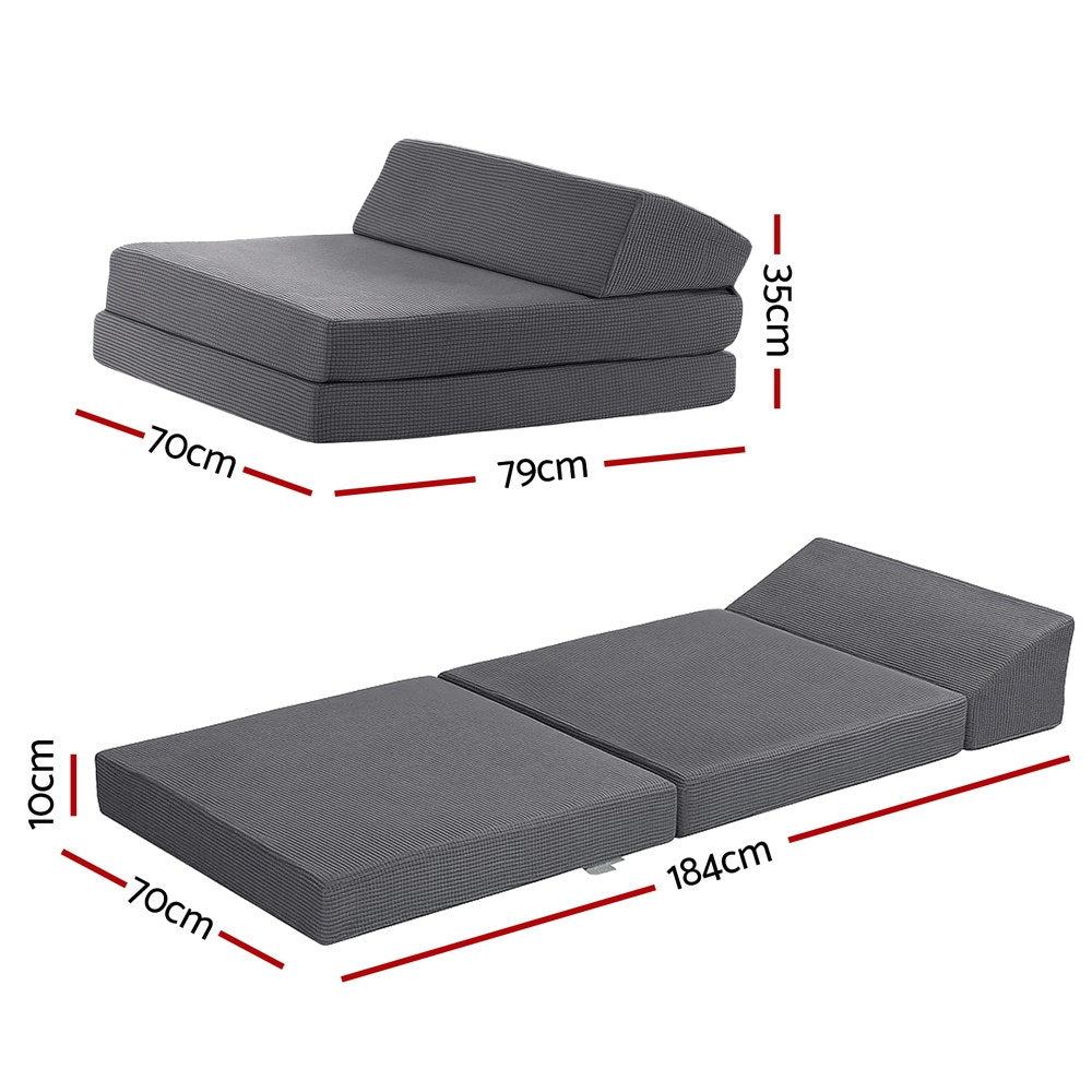 Giselle Bedding 3-Fold Foam Mattress Built-in Pillow Grey 184cm