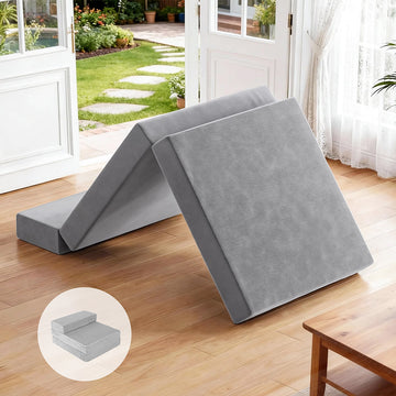 Giselle Bedding Velvet Foldable Foam Mattress Sofa Bed Light Grey