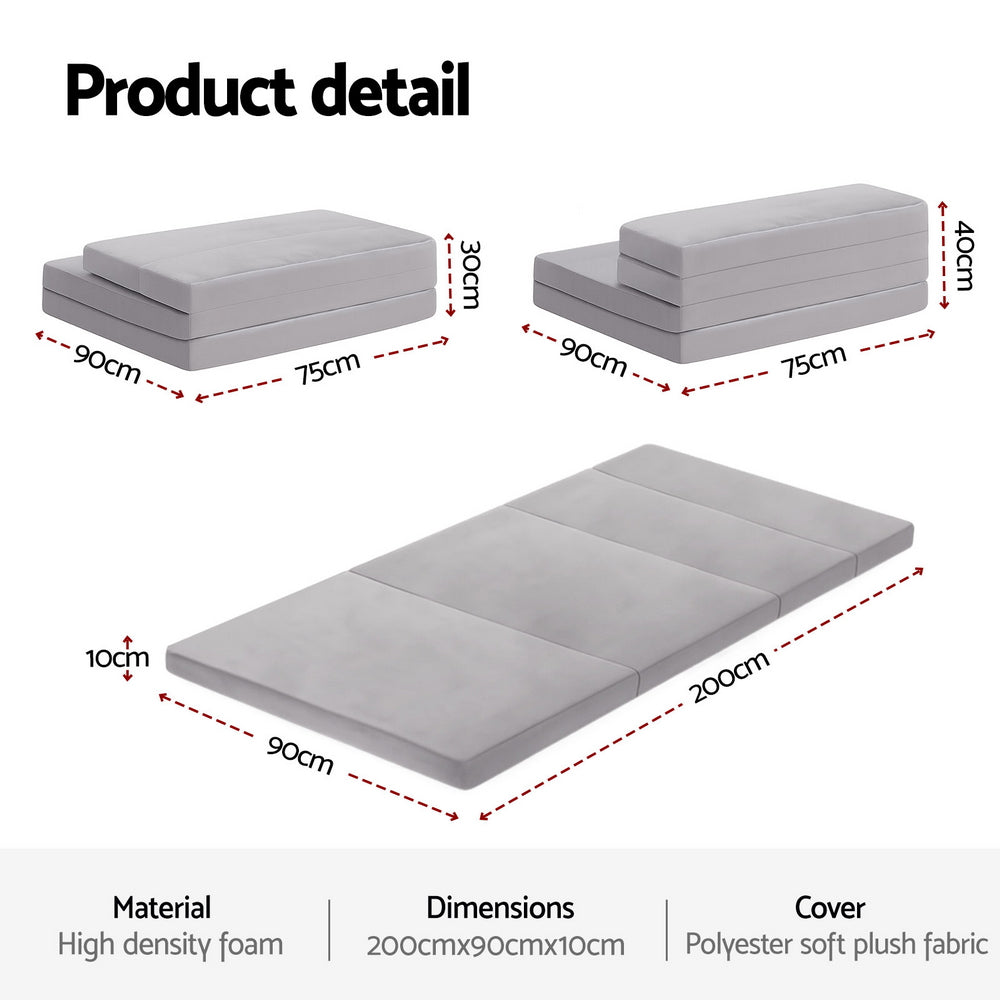 Giselle Bedding 4-Fold Foldable Mattress With Built-In Pillow Grey