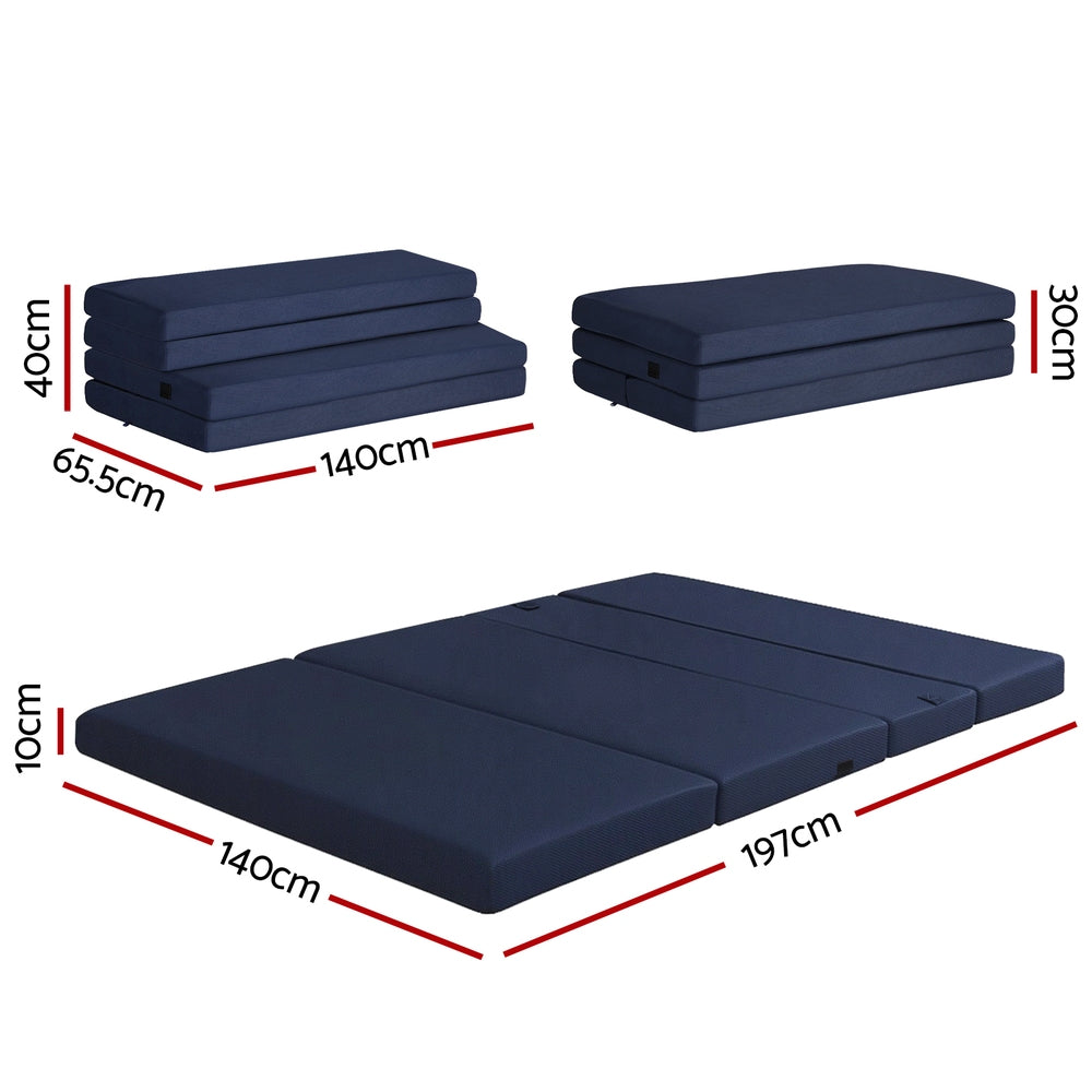 Giselle Foldable Mattress 4-Fold Foam Floor Mat Blue Double