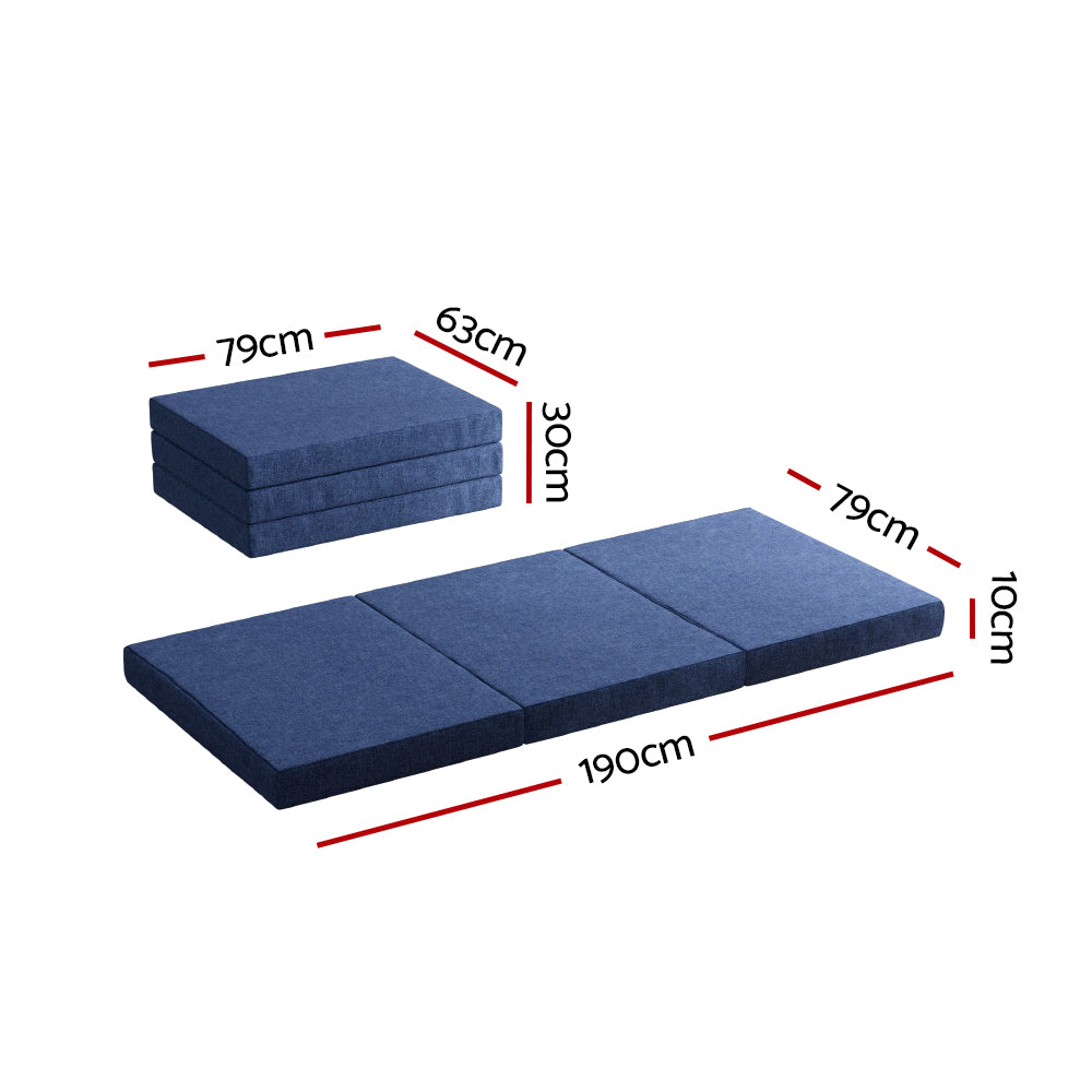Giselle Bedding Foldable Mattress Tri-Fold Sofa Single Blue