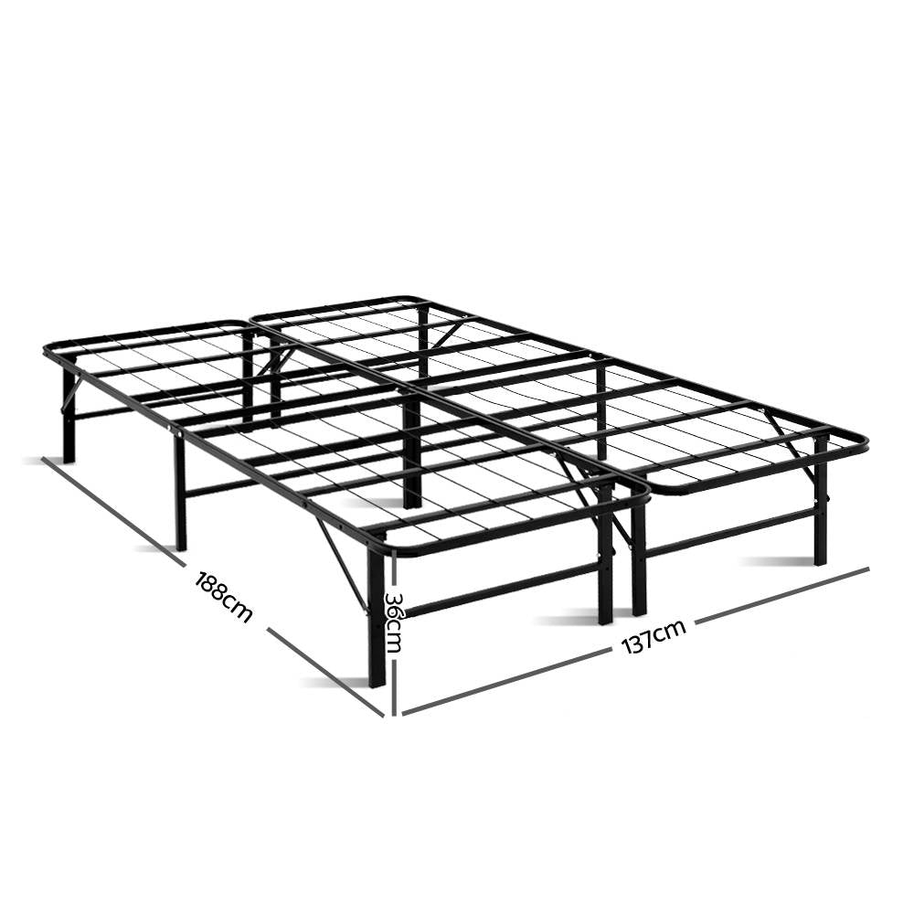 Artiss Duoclev Foldable Metal Bed Frame Double Black 300kg