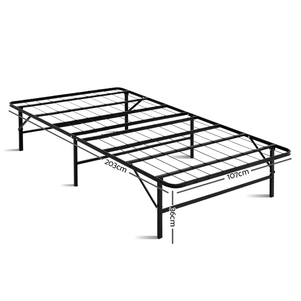 Artiss Foldable Metal Bed Frame King Single Black