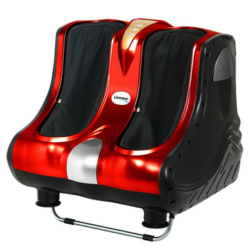 Livemor Shiatsu Foot and Calf Massager with Roller and Air Pressure 8 Discs Red
