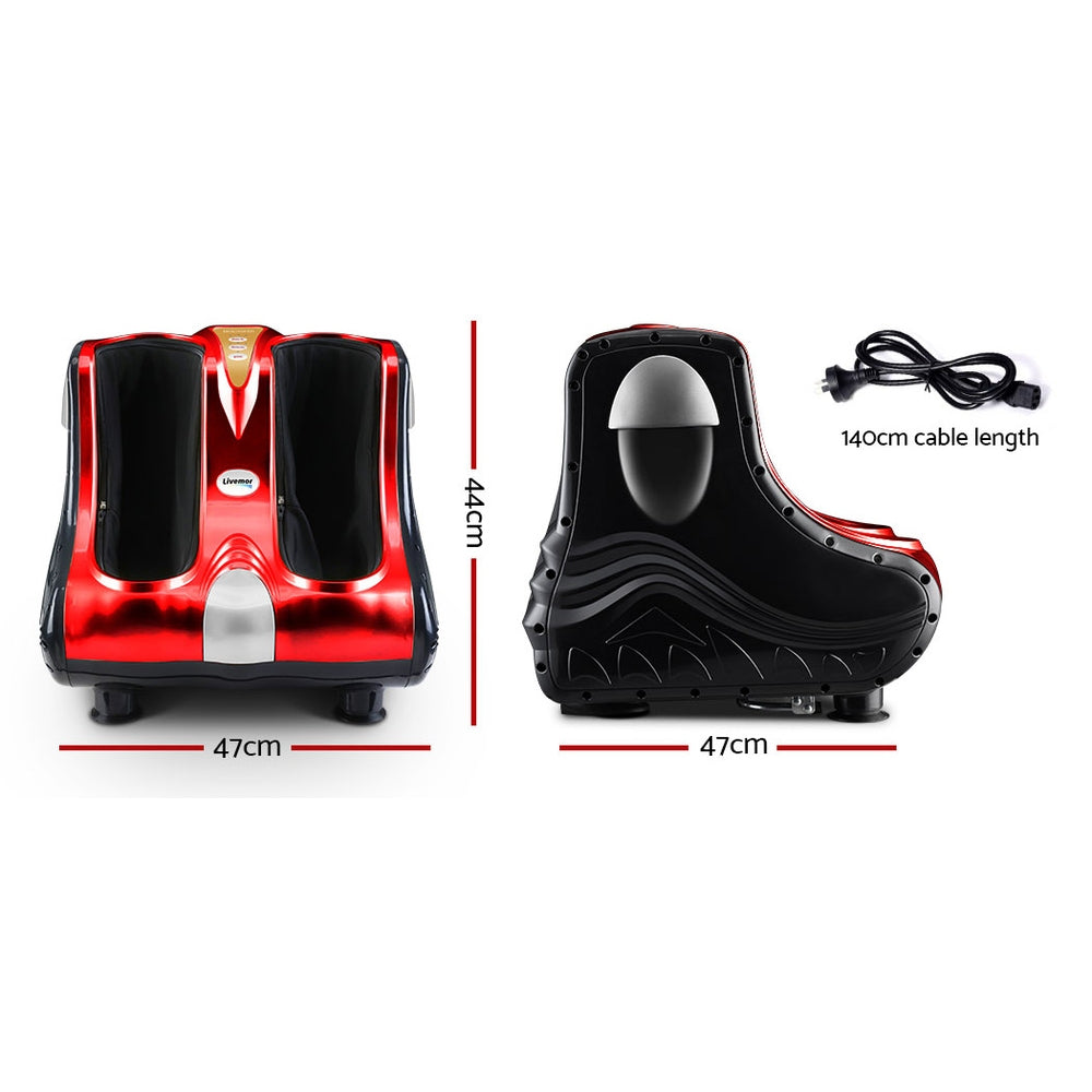 Livemor Shiatsu Foot and Calf Massager with Roller and Air Pressure 8 Discs Red
