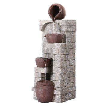 Gardeon Solar Fountain Water Feature 4-Tier Cascading Garden Brown