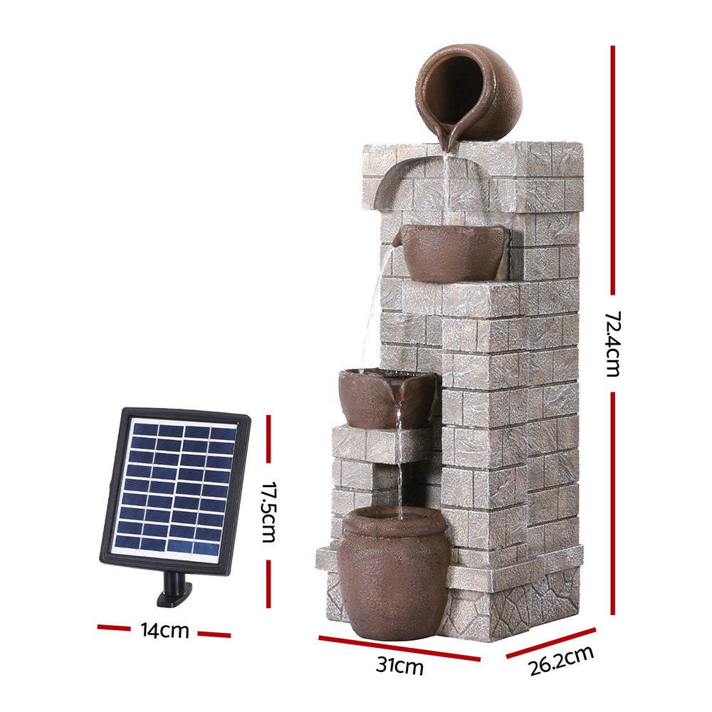 Gardeon Solar Fountain Water Feature 4-Tier Cascading Garden Brown