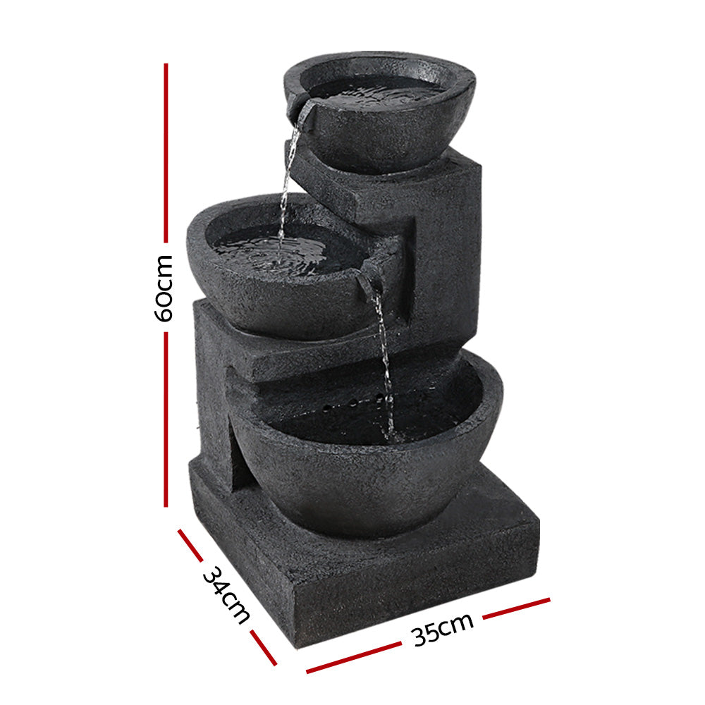 Gardeon Solar Cascading Fountain 3-Tier LED Lights 60cm Blue