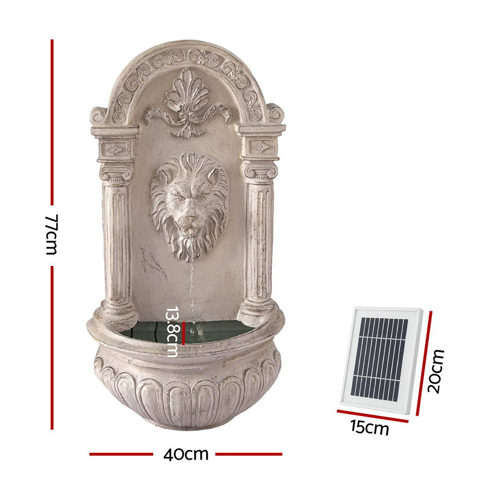 Gardeon Lion Head Solar Fountain Wall Mount Garden 77CM Beige