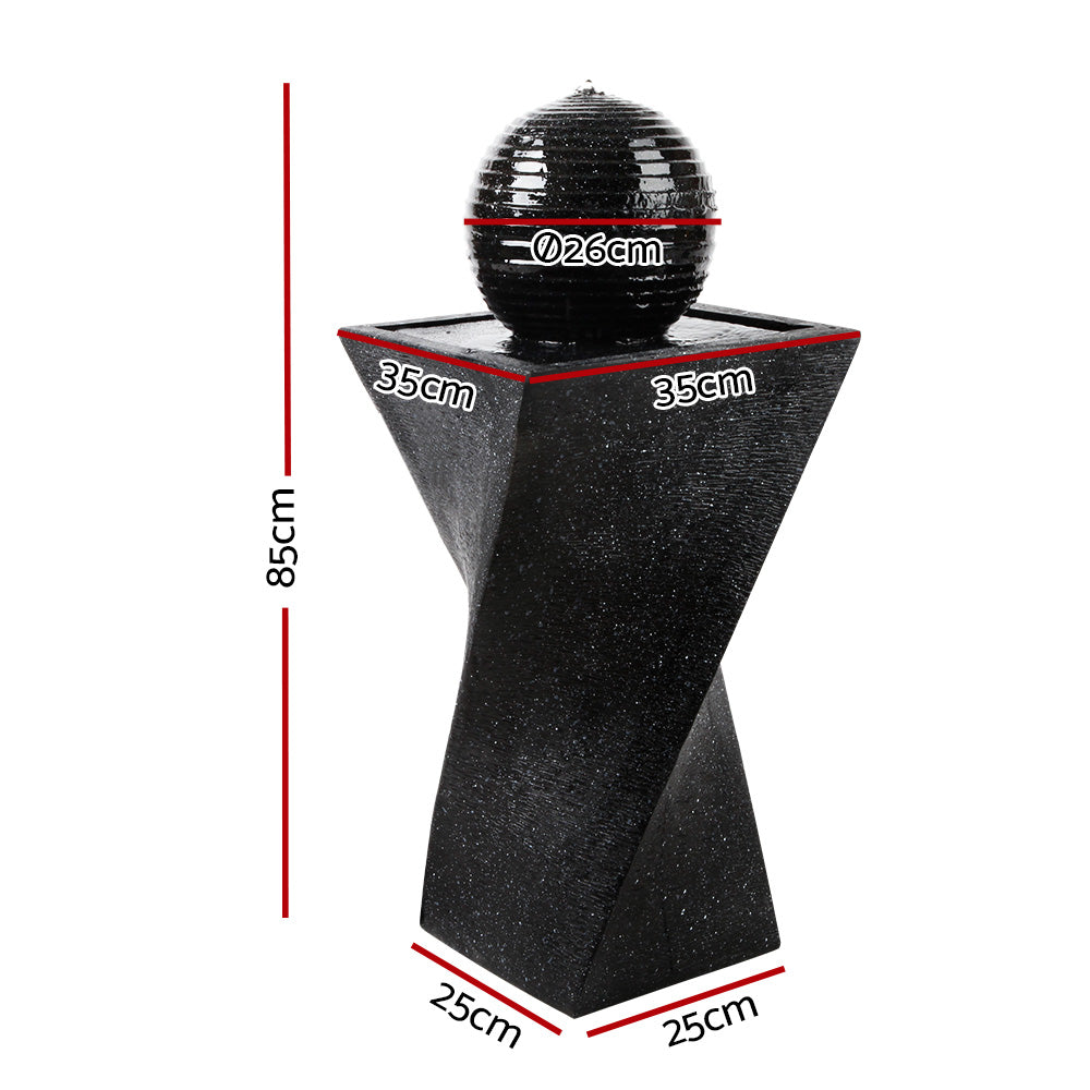 Gardeon Solar Fountain with LED Light Bird Bath 85cm Black
