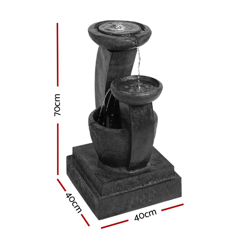 Gardeon Solar Cascading Fountain Mushroom 3-Tier LED 70CM