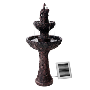 Gardeon Solar 3-Tier Bird Bath Fountain 106cm Brown