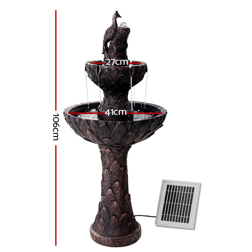 Gardeon Solar 3-Tier Bird Bath Fountain 106cm Brown