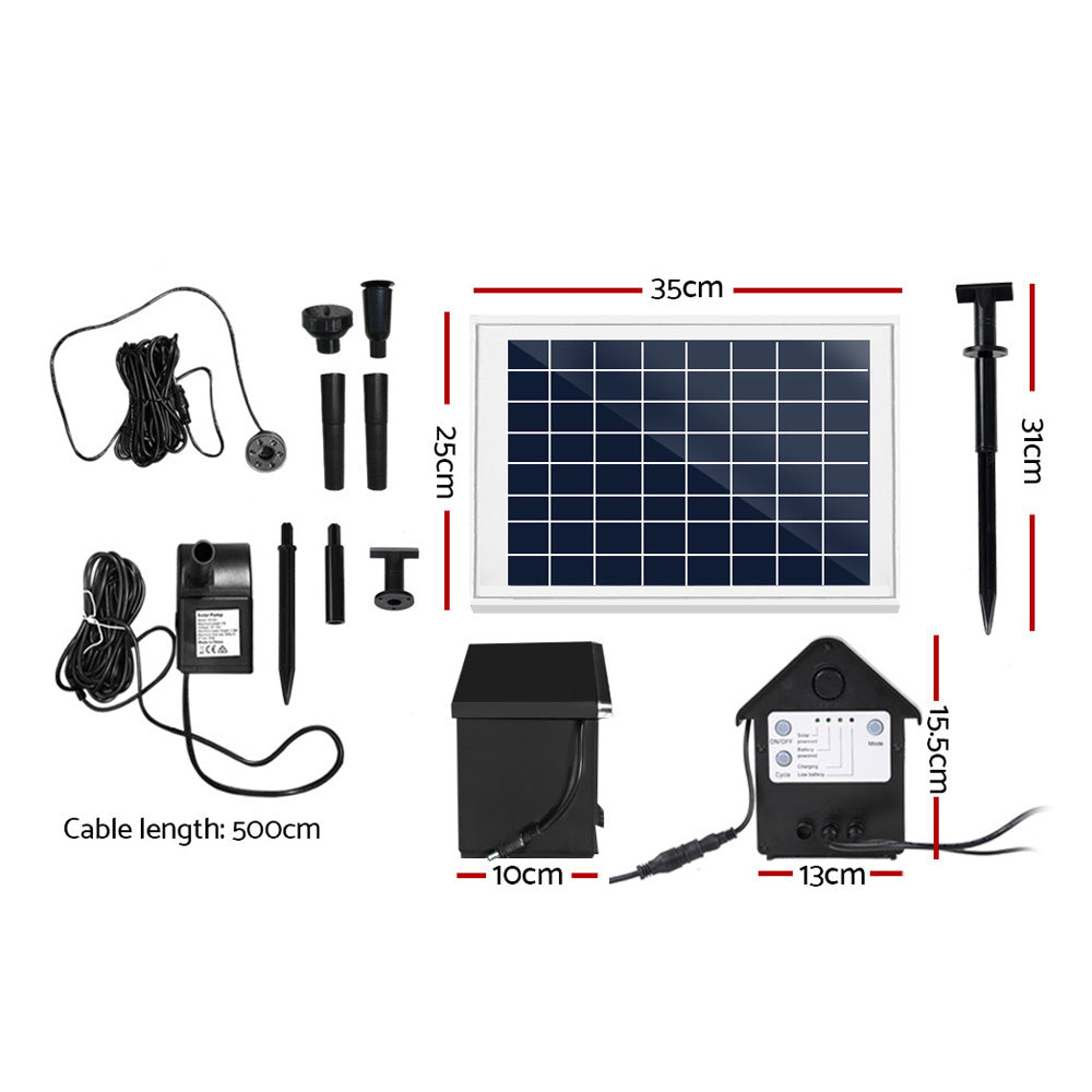 Gardeon Solar Pond Pump Submersible Fountain with Battery LED Lights 6.6FT