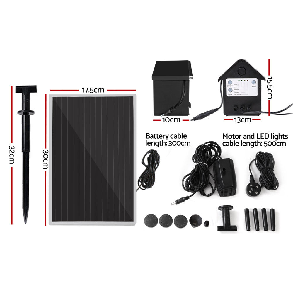 Gardeon Solar Pond Pump Submersible Water Fountain with Battery Kit LED Lights