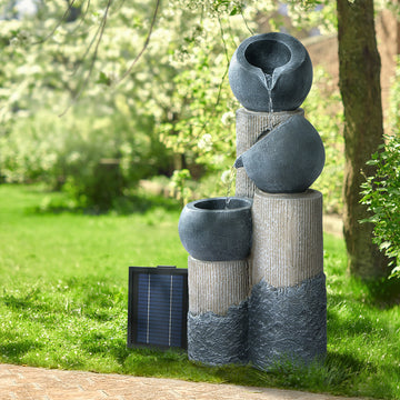 Gardeon Solar Cascading Fountain with LED Lights 3-Tier 76CM Grey