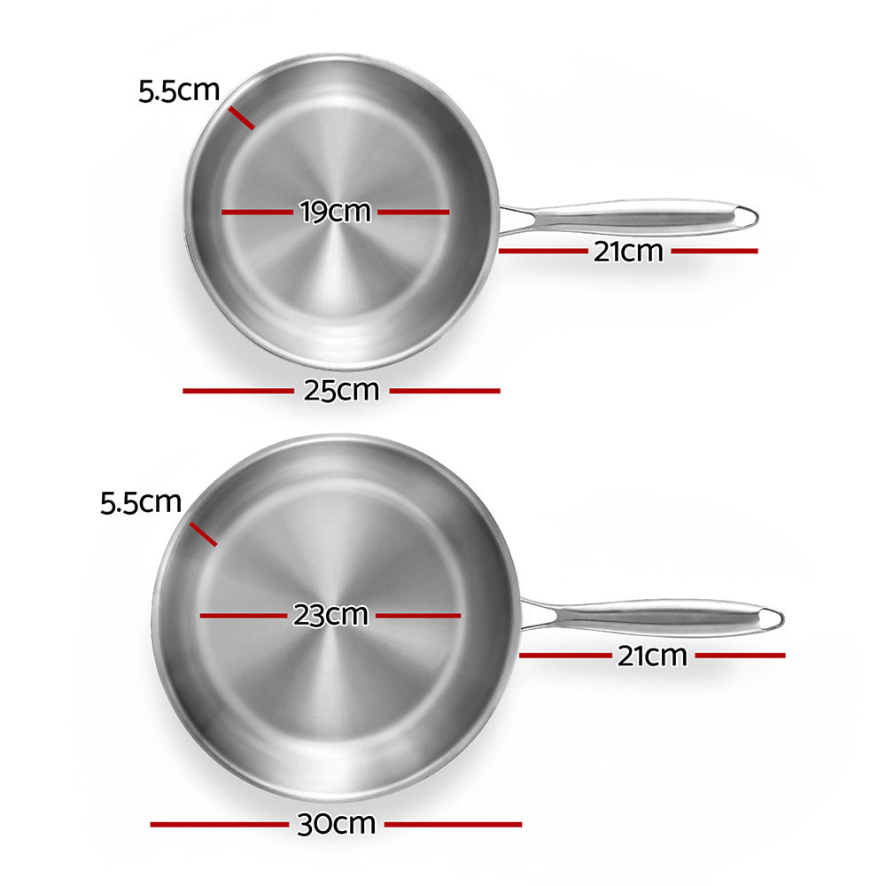 5-star Chef Stainless Steel Tri-ply Frying Pan Set 25cm 30cm
