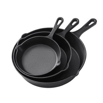 5-Star Chef Cast Iron Frying Pan 3pc Set PFOA Free Black