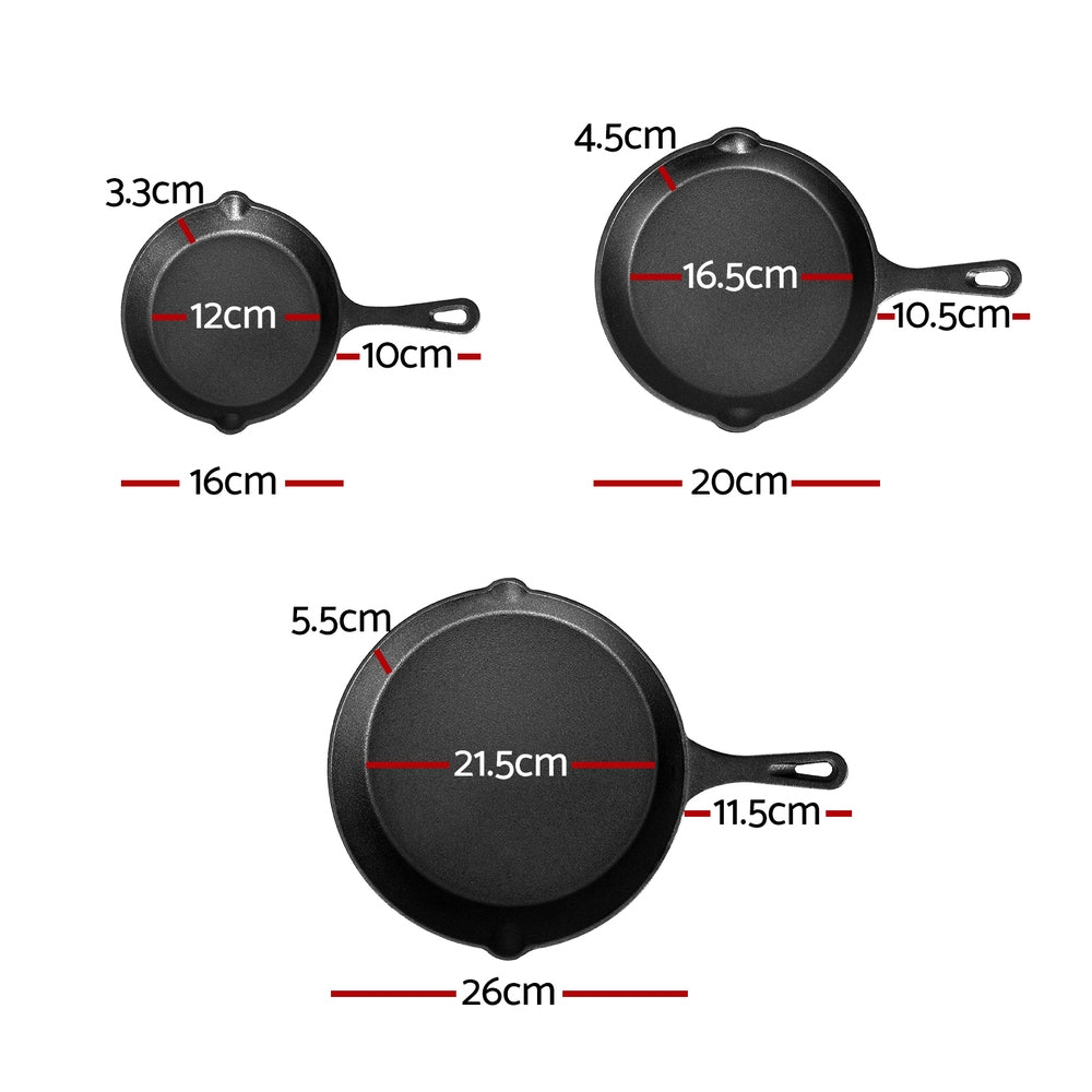 5-Star Chef Cast Iron Frying Pan 3pc Set PFOA Free Black