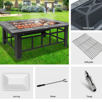 Grillz 3-in-1 Fire Pit BBQ Table Ceramic Tiles