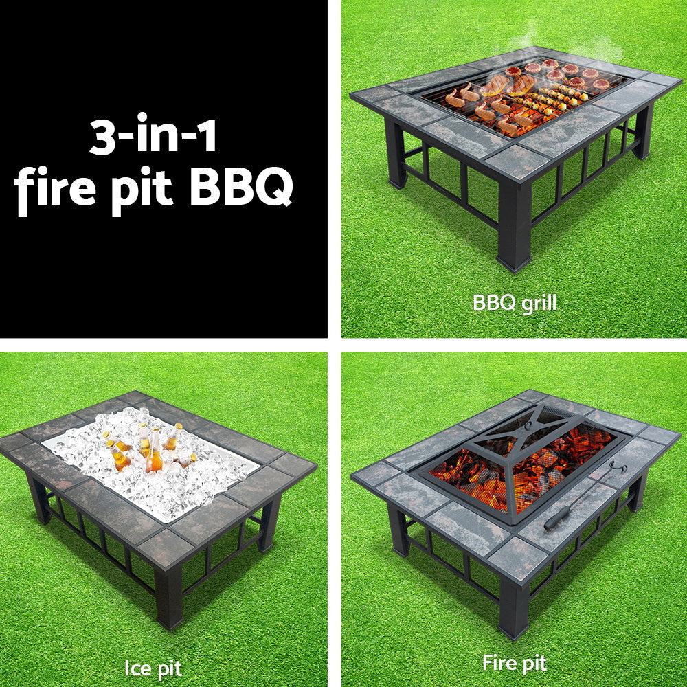 Grillz 3-in-1 Fire Pit BBQ Table Ceramic Tiles