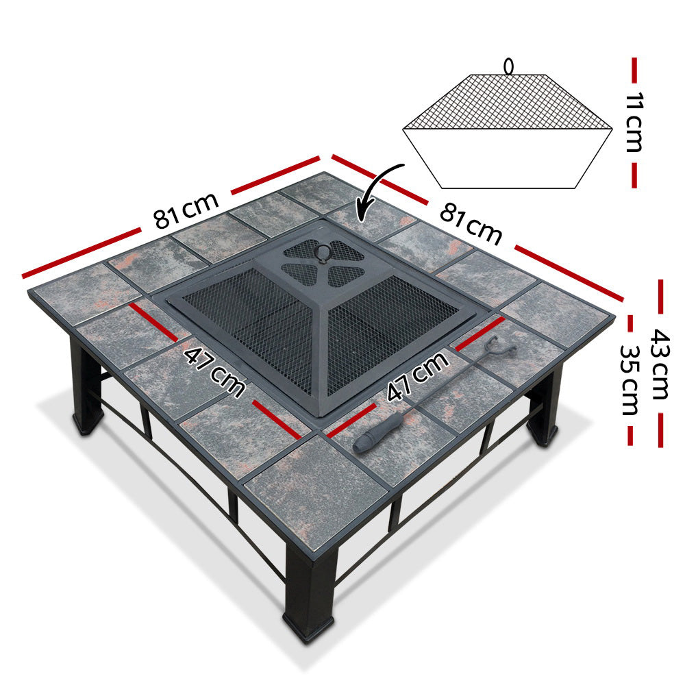 Grillz 4-in-1 Fire Pit BBQ Table Ceramic Tiles